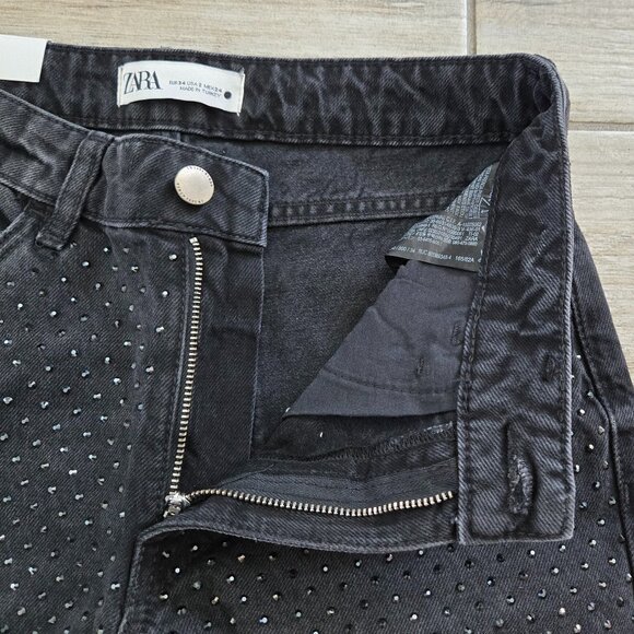 NWT Zara The Slim Rhinestone Black Studded Jeans Slim Fit 2 - Picture 6 of 10